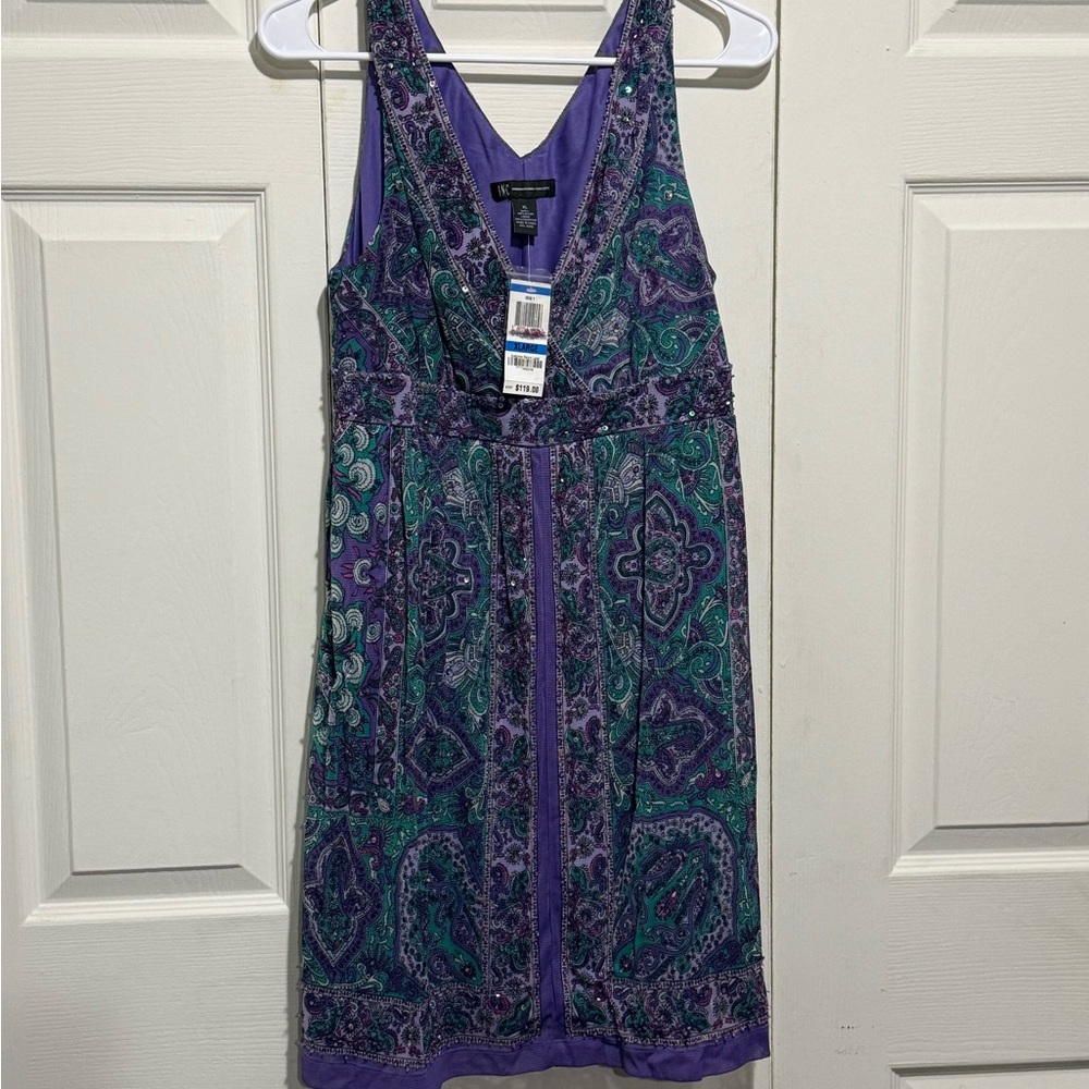 INC International Concepts Purple and Green Paisley Dress, XL